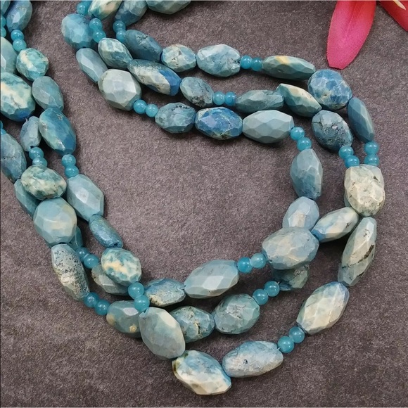 Handmade Blue Gemstone Multi Strand Geometric Shapes Necklace. 20” - Picture 3 of 9